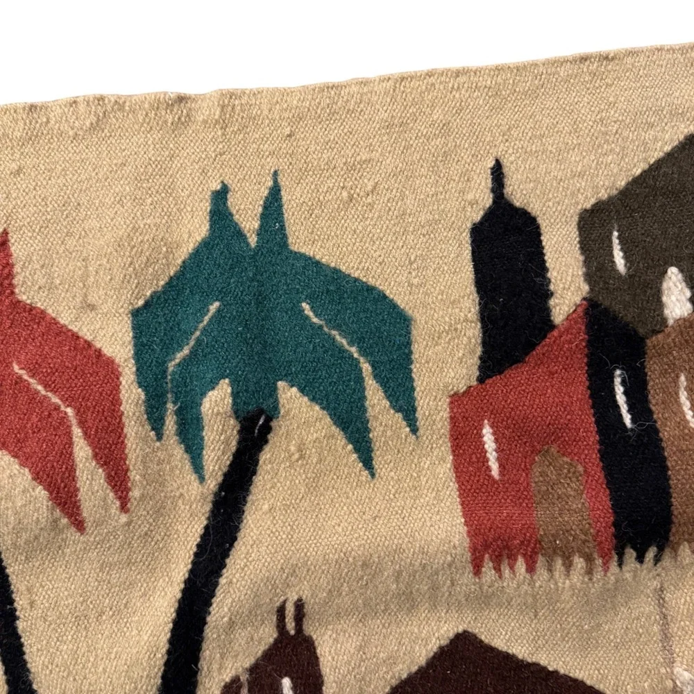 Vintage Egyptian Wool Tapestry Camel Caravan‎ Oasis Handwoven Wall Hanging 42x24